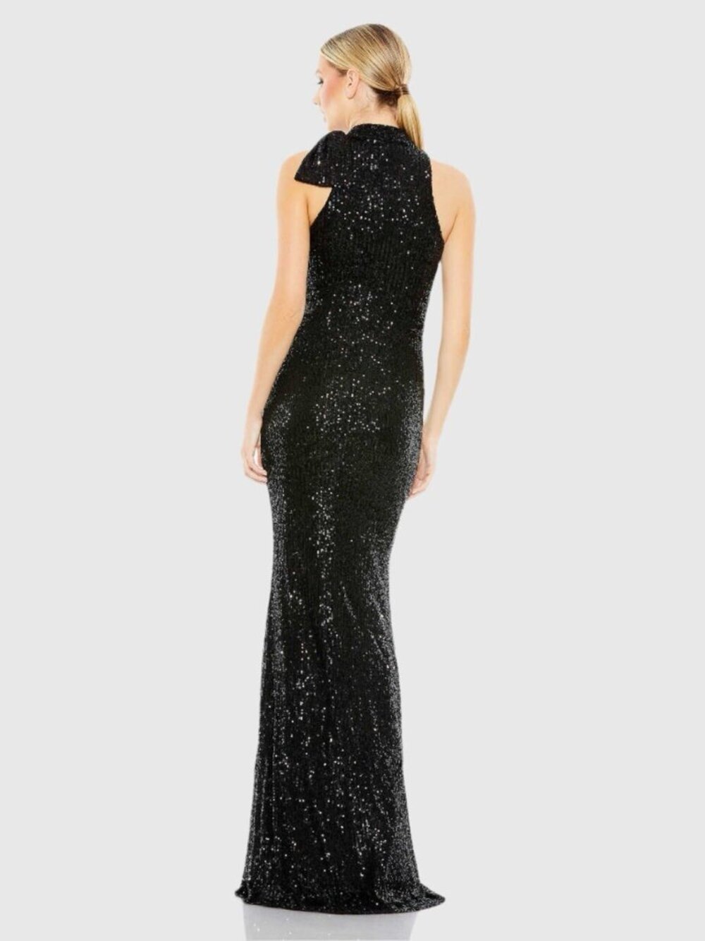 New MAC DUGGAL Size 2 Black 11280 SEQUINED HALTER NECK Bow Formal GOWN Dress NWT - Picture 3 of 11